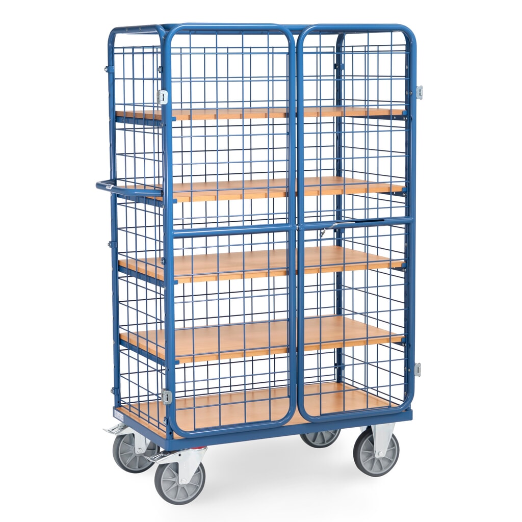 fetra® Schrankwagen, TK 600 kg, Gitterwände, mit Doppelflügeltür, 5 Etagen à 1.000 x 600 mm Produktabbildung Nr. 3: fetra® Schrankwagen, TK 600 kg, Gitterwände, mit Doppelflügeltür, 5 Etagen à 1.000 x 600 mm