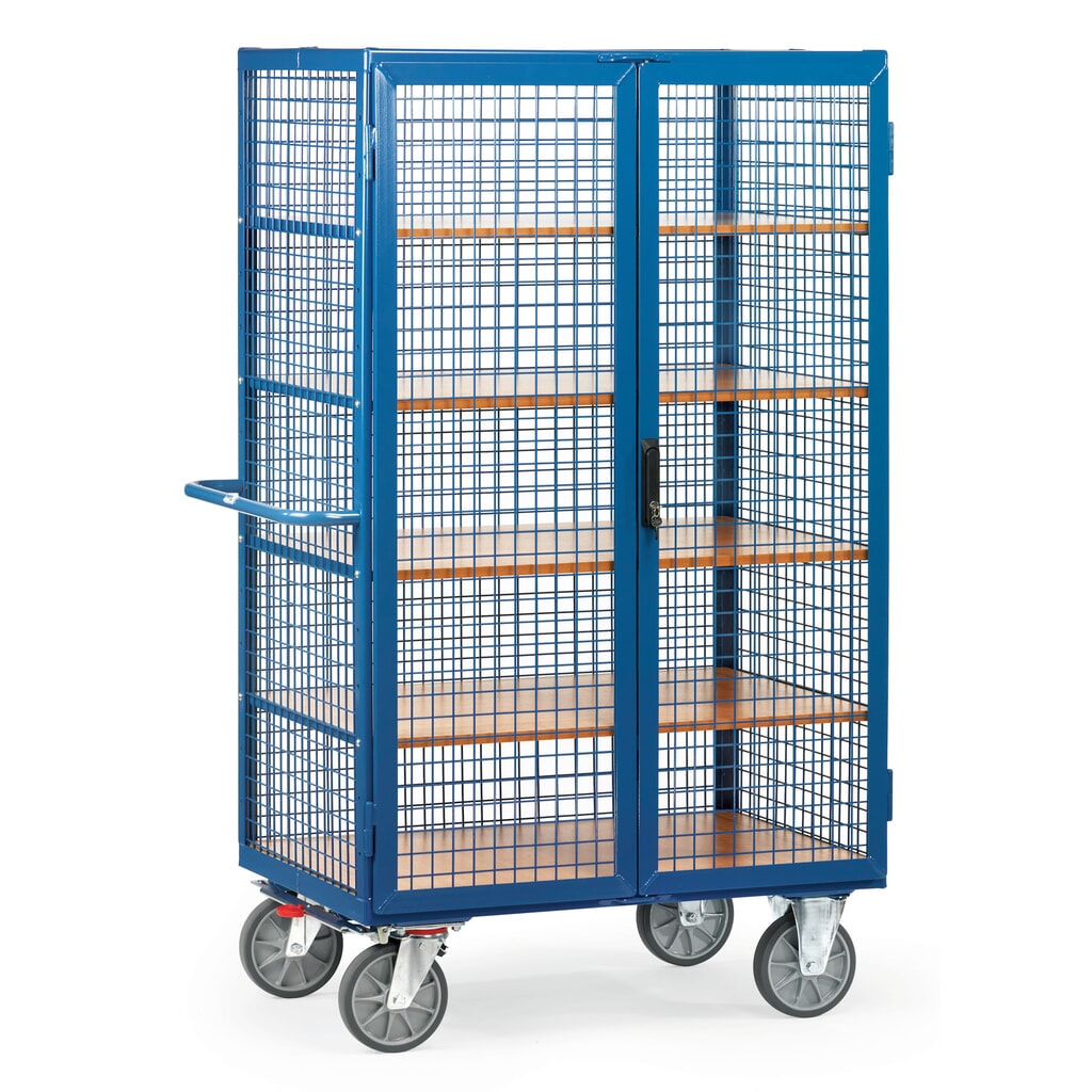 fetra® Schrankwagen, TK 750 kg, Gitterwände, mit Doppelflügeltür, 5 Etagen à 1.000 x 680 mm Produktabbildung: fetra® Schrankwagen, TK 750 kg, Gitterwände, mit Doppelflügeltür, 5 Etagen à 1.000 x 680 mm