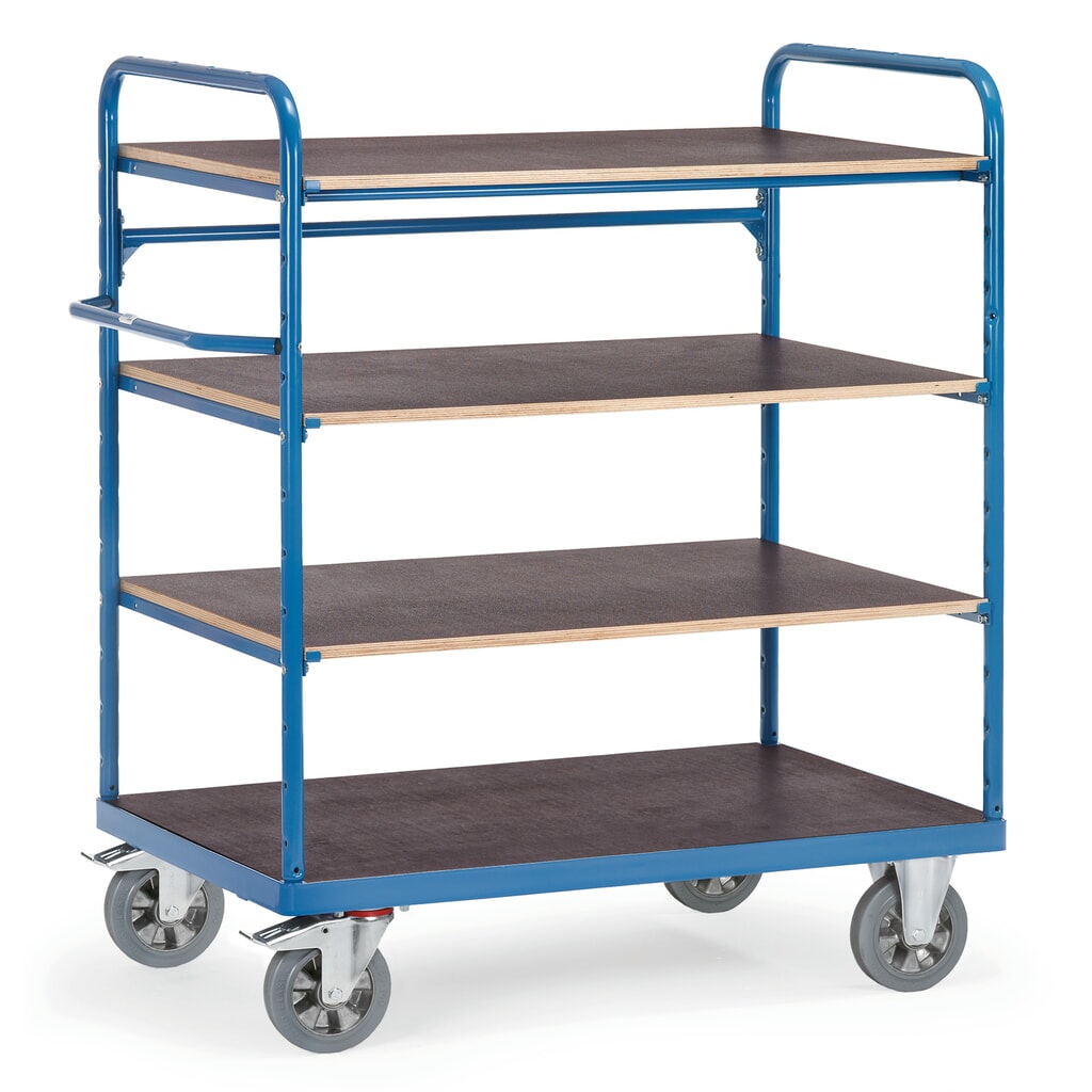 fetra® Schwerlast-Etagenwagen, 4 Etagen, Tragkraft 1.200 kg, HxBxL 1.583 x 800 x 373 mm Produktabbildung: fetra® Schwerlast-Etagenwagen, 4 Etagen, Tragkraft 1.200 kg, HxBxL 1.583 x 800 x 373 mm