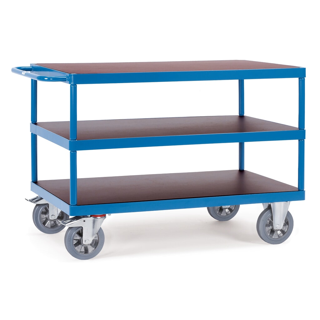 fetra® Schwerlast-Tischwagen, TK 1.200 kg, 3 Etagen à 1.200 x 800 mm Produktabbildung: fetra® Schwerlast-Tischwagen, TK 1.200 kg, 3 Etagen à 1.200 x 800 mm