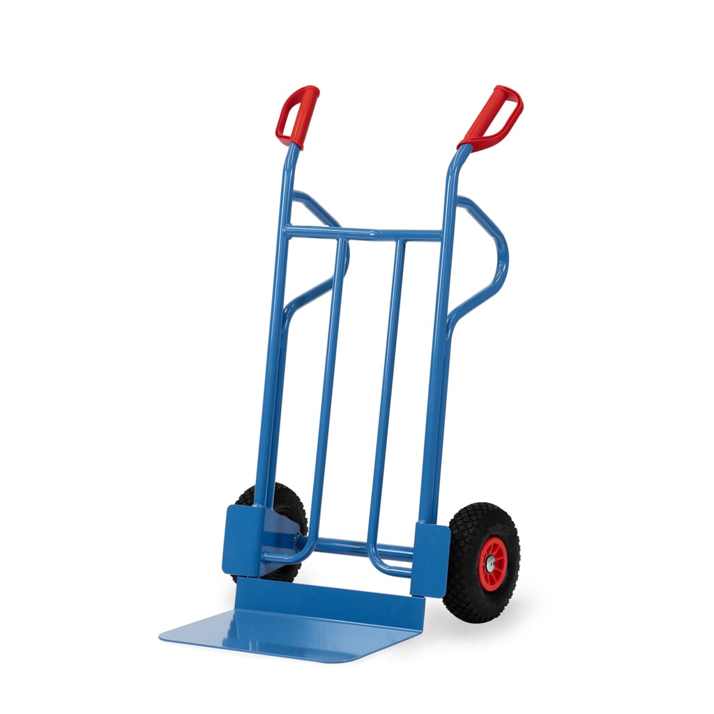 fetra® Stapelkarre, Höhe 1.200 mm, Tragkraft 350 kg, Schaufel BxT 480 x 300 mm, mit Ablagebügeln, PU-Bereifung Produktabbildung: fetra® Stapelkarre, Höhe 1.200 mm, Tragkraft 350 kg, Schaufel BxT 480 x 300 mm, mit Ablagebügeln, PU-Bereifung