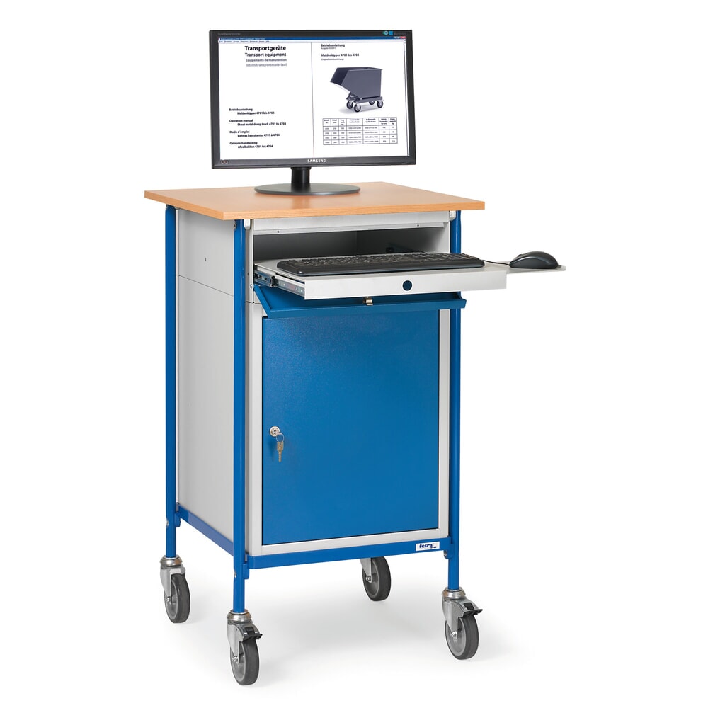 Produktabbildung: fetra® Rollpult Premium mit Schrank + Tastaturschublade, 1 fester + 2 verstellbare Böden