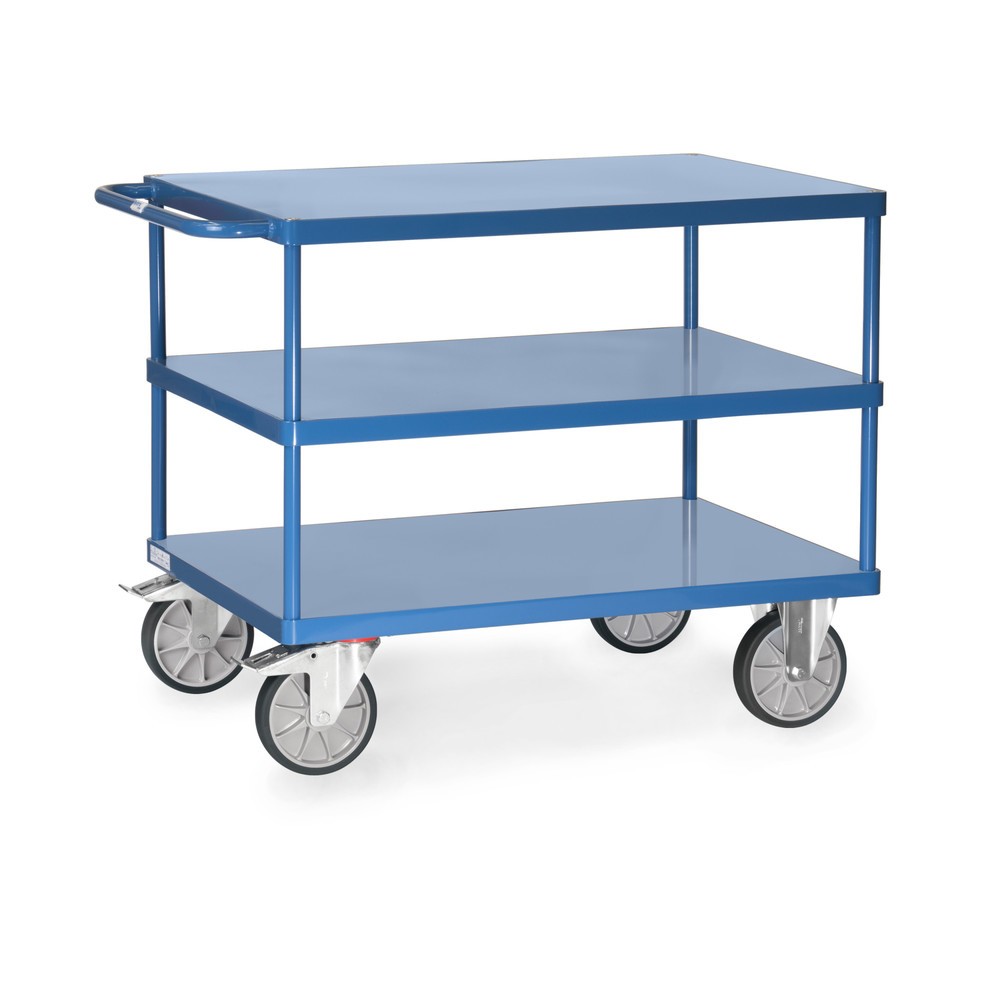 Produktabbildung: fetra® Tisch- und Montagewagen mit Stahlblechböden