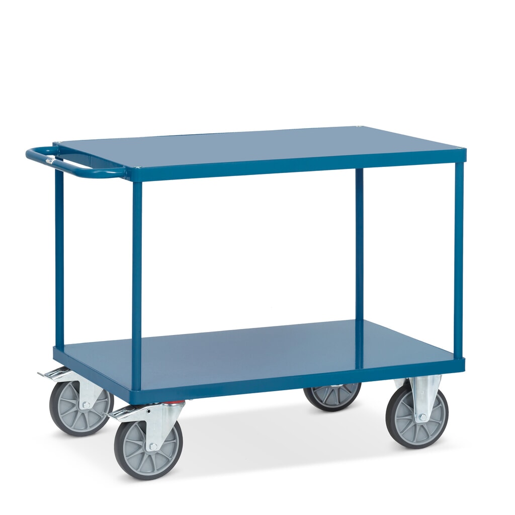 Produktabbildung: fetra® Tisch- und Montagewagen mit 2 Stahlblechböden à 1.200 x 800 mm
