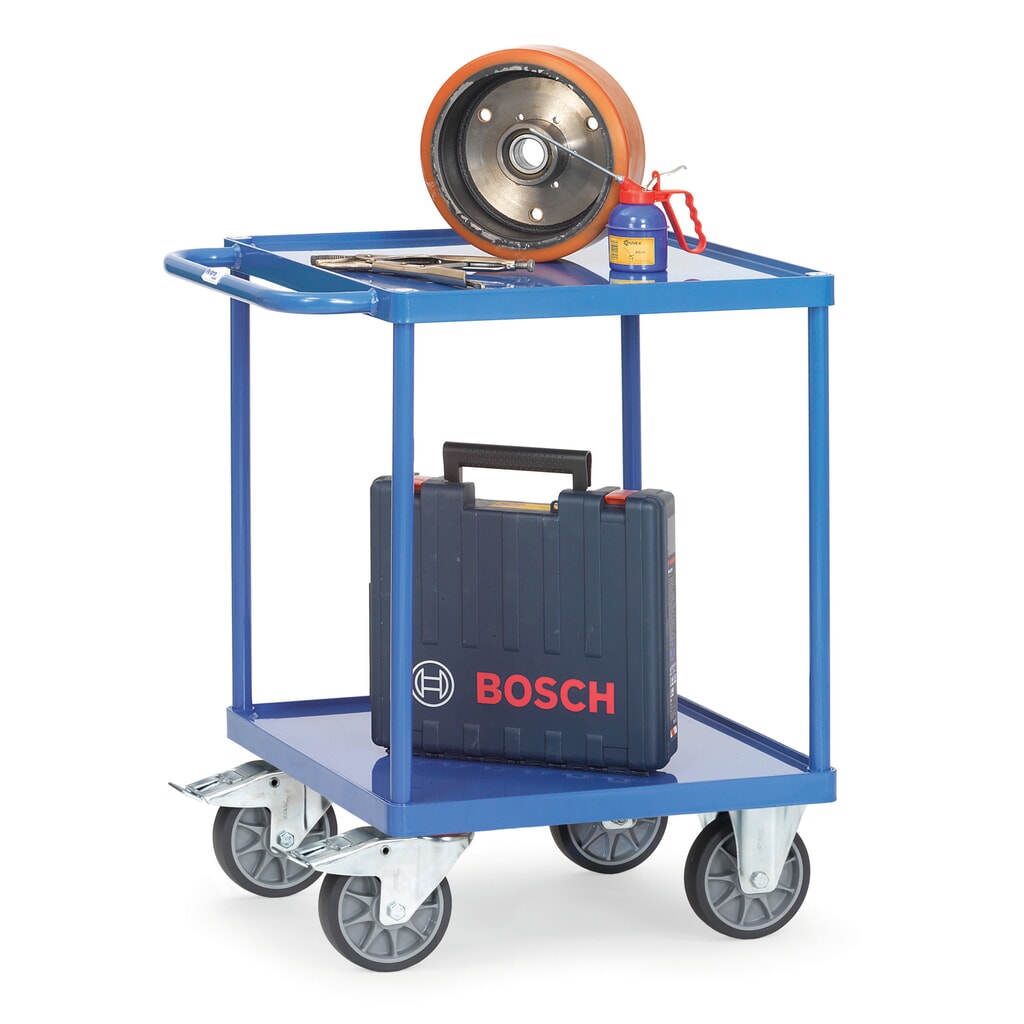 fetra® Tisch- und Montagewagen mit 2 Stahlblechwannen, Ladefläche 600 x 600 mm Produktabbildung Nr. 2: fetra® Tisch- und Montagewagen mit 2 Stahlblechwannen, Ladefläche 600 x 600 mm