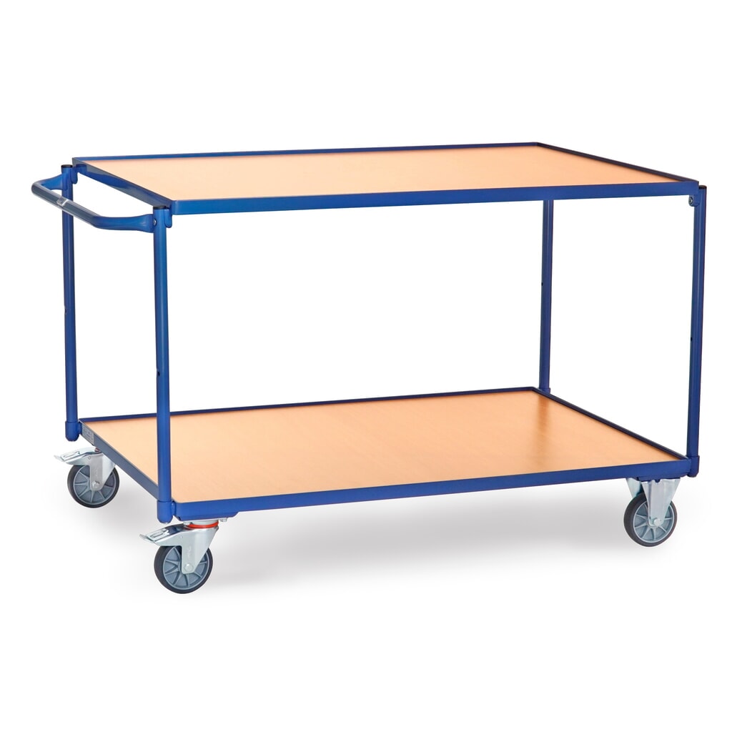 Produktabbildung: fetra® Tischwagen, TK 300 kg, 2 Etagen à 1.200 x 800 mm, waagerechter Schiebebügel