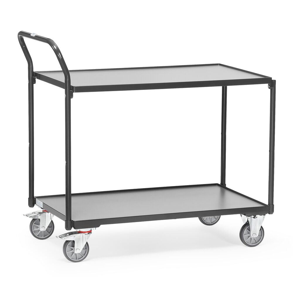 Produktabbildung: fetra® Tischwagen, TK 300 kg, 2 Etagen à 850 x 500 mm, hochstehender Schiebebügel, anthrazitgrau