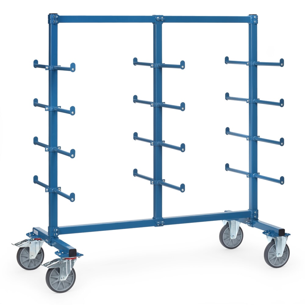 Produktabbildung: fetra® Tragarmwagen, zweiseitig, 24 Tragarme mit Abrollsicherung, HxBxT 1.807 x 1.400 x 800 mm