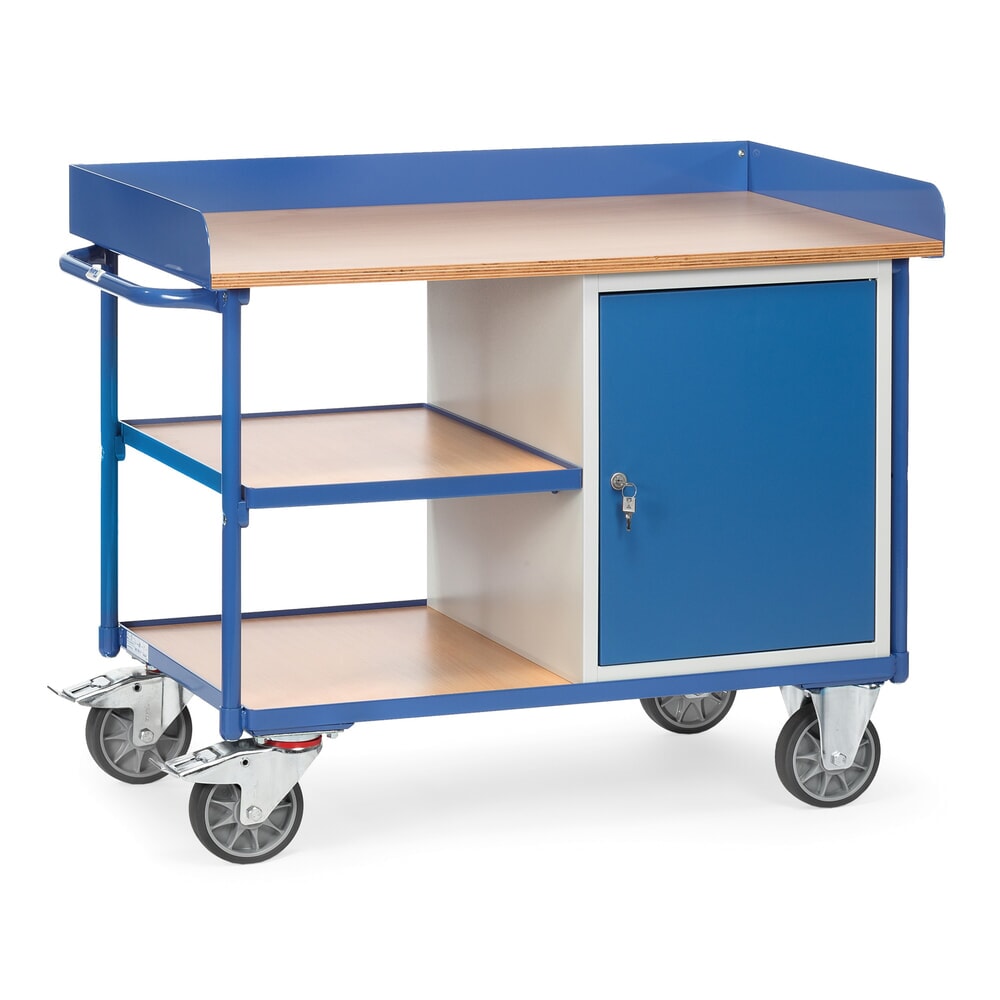 Produktabbildung: fetra® Werkstattwagen mit hohem Rand, Schrank, 3 Ablagen, TK 400 kg