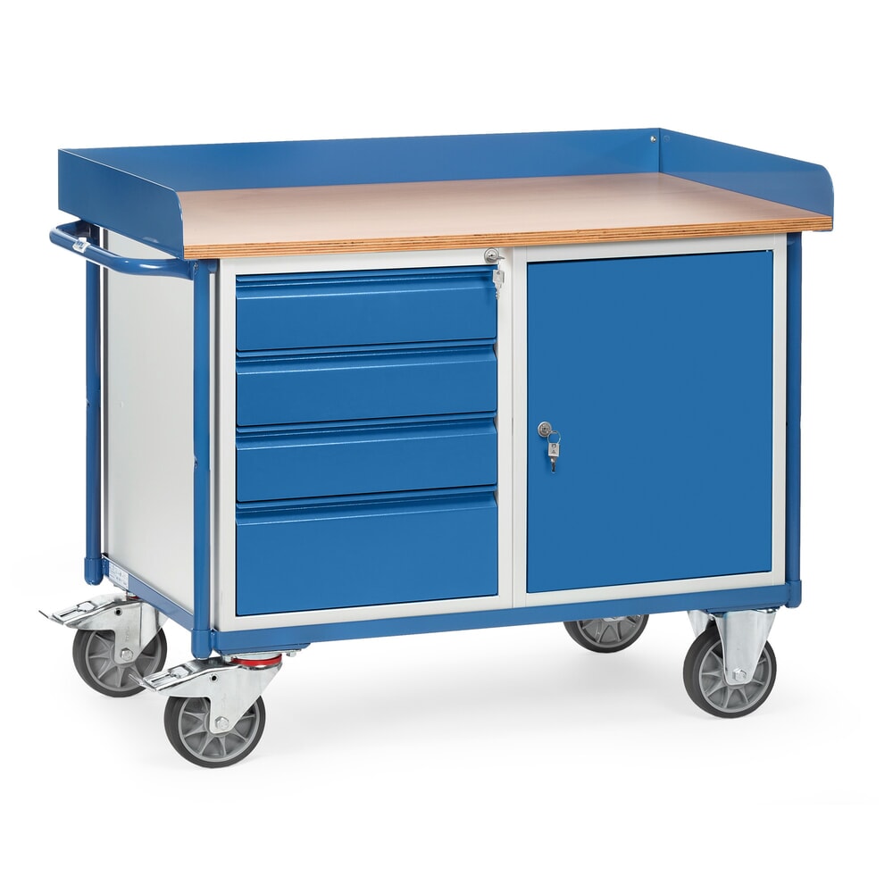 Produktabbildung: fetra® Werkstattwagen mit hohem Rand, Schrank, 4 Schubladen, TK 400 kg
