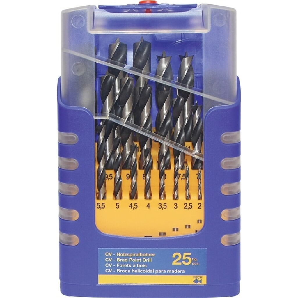 Produktabbildung: FISCH-TOOLS Holzspiralbohrersatz 012K 25-tlg.D.1-13mm 0,5mm steig.CV-Stahl