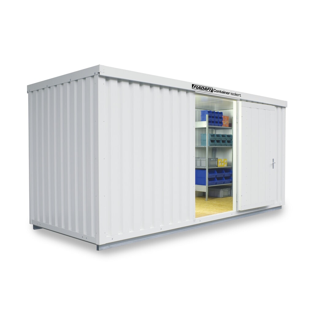 FLADAFI® Materialcontainer, isoliert, 10 m², mit isoliertem Boden, HxBxT 2.500 x 5.080 x 2.170 mm, Einzelflügeltür, mittig in Breitseite Produktabbildung: FLADAFI® Materialcontainer, isoliert, 10 m², mit isoliertem Boden, HxBxT 2.500 x 5.080 x 2.170 mm, Einzelflügeltür, mittig in Breitseite