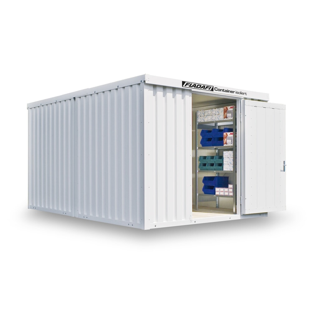 Produktabbildung: FLADAFI® Materialcontainer-Kombination, isoliert, 12 m², mit Holzfussboden, HxBxT 2.405 x 3.050 x 4.340 mm, Einzelflügeltür, mittig im Modul