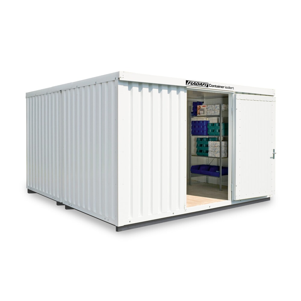 Produktabbildung: FLADAFI® Materialcontainer-Kombination, isoliert, 16 m², mit isoliertem Boden, HxBxT 2.500 x 4.050 x 4.340 mm, Doppelflügeltür, mittig in Stirnseite