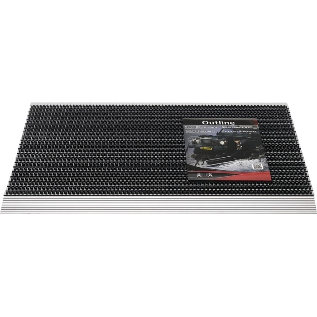 Fussmatte Alu-Anlaufkante, L500xB800xS22mm, schwarz/silber PP/Alu Produktabbildung Nr. 1: Fussmatte Alu-Anlaufkante, L500xB800xS22mm, schwarz/silber PP/Alu