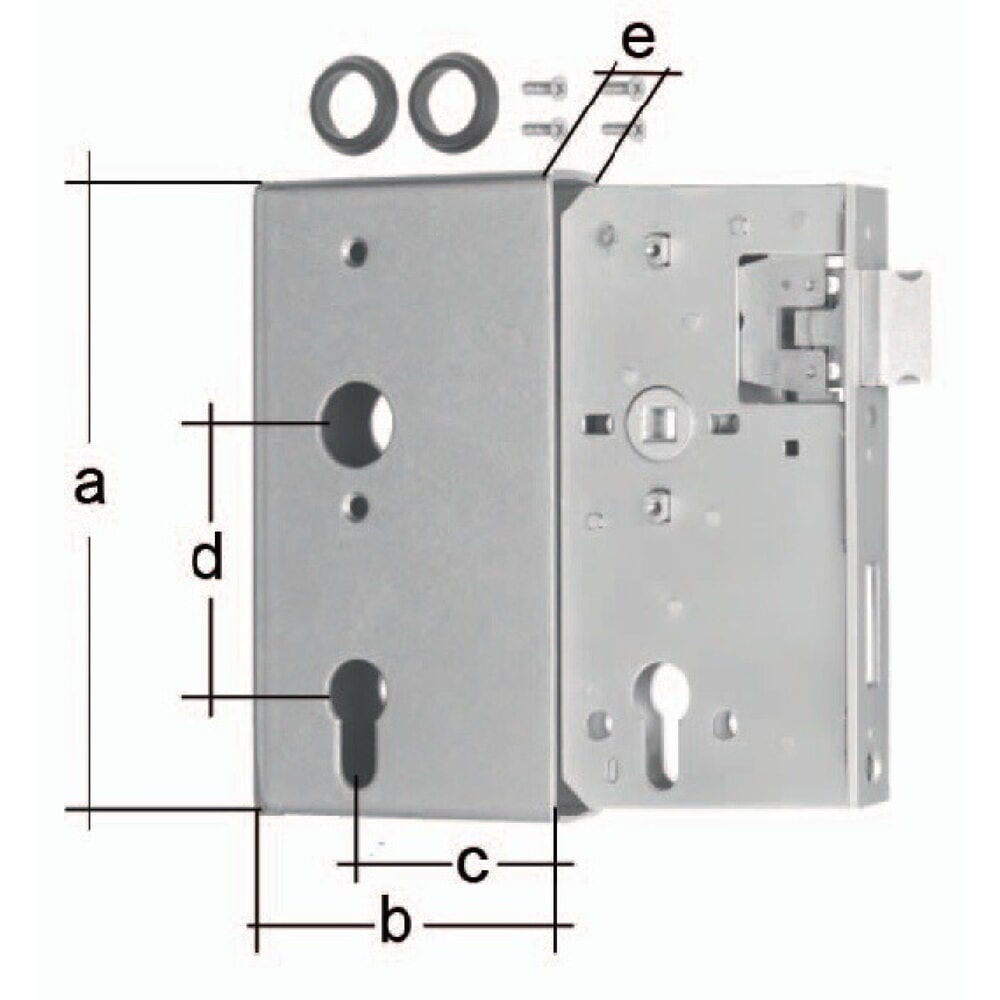 Produktabbildung: GAH Schlosskasten, Mass A172xB94xC60 mm Mass E 40 mm, DIN links / rechts, Dornmass 60 mm