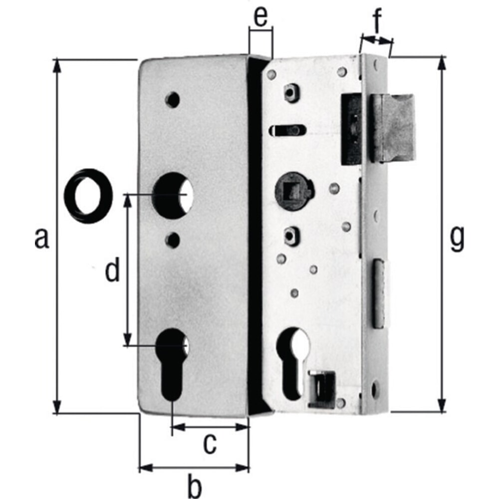 Produktabbildung: GAH Schlosskasten, Mass A170xB60xC40 mm Mass E 30 mm, DIN links / rechts, Dornmass 40 mm