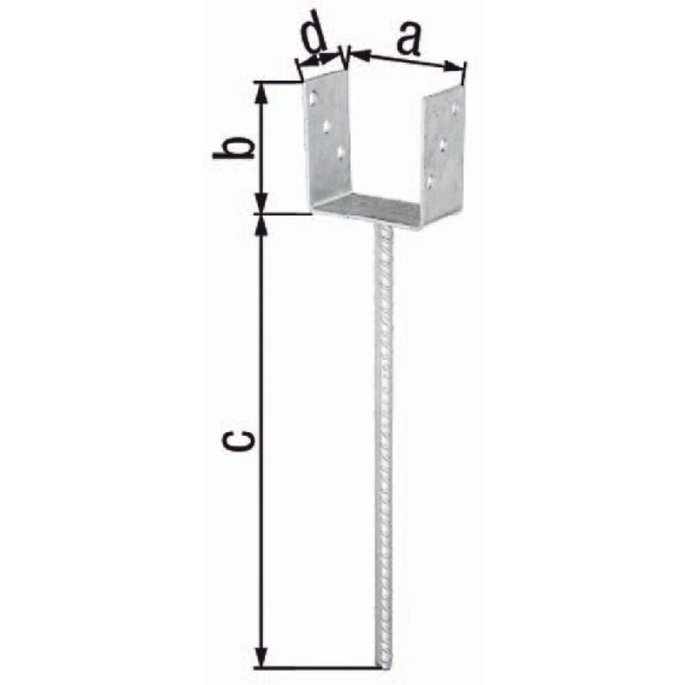 Produktabbildung: GAH U-Pfostenträger ETA-10/0210, feuerverzinkt, 101x100x400x60mm, mit extra langem Betonanker
