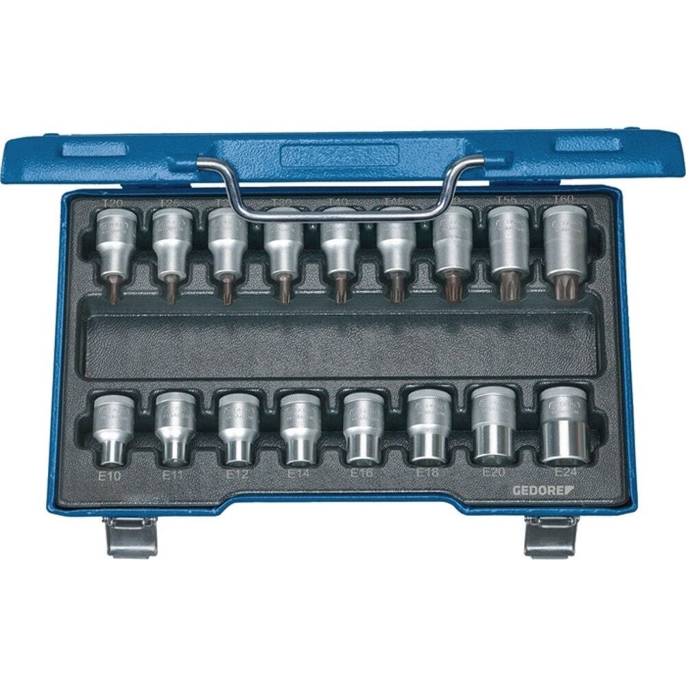 Produktabbildung: GEDORE Steckschlüsselsatz ITX 19 TX-017 17-tlg.1/2 Zoll T 20 -T60/E10-E24