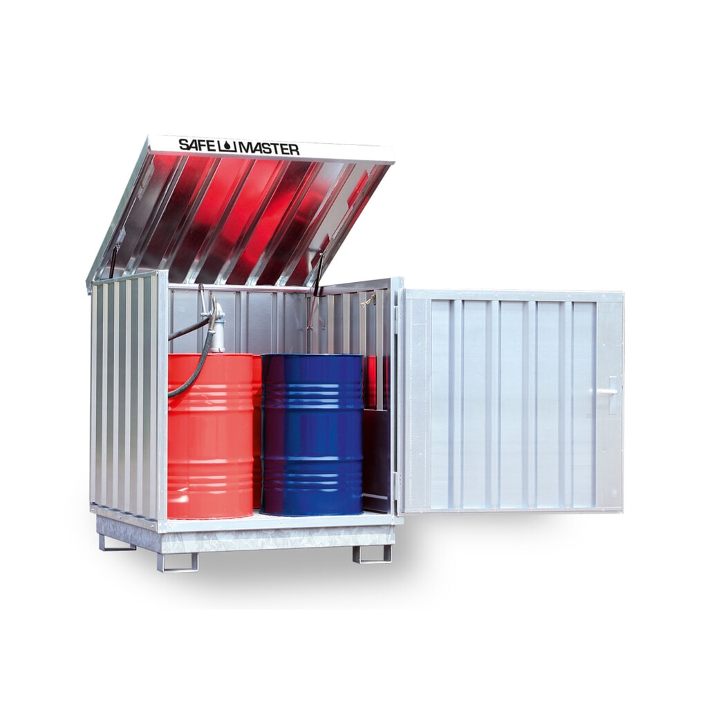 SAFE Master® Gefahrstoff-Depot, verzinkt, 4x 200 l, HxBxT 1.610 x 1.420 x 1.490 mm Produktabbildung: SAFE Master® Gefahrstoff-Depot, verzinkt, 4x 200 l, HxBxT 1.610 x 1.420 x 1.490 mm