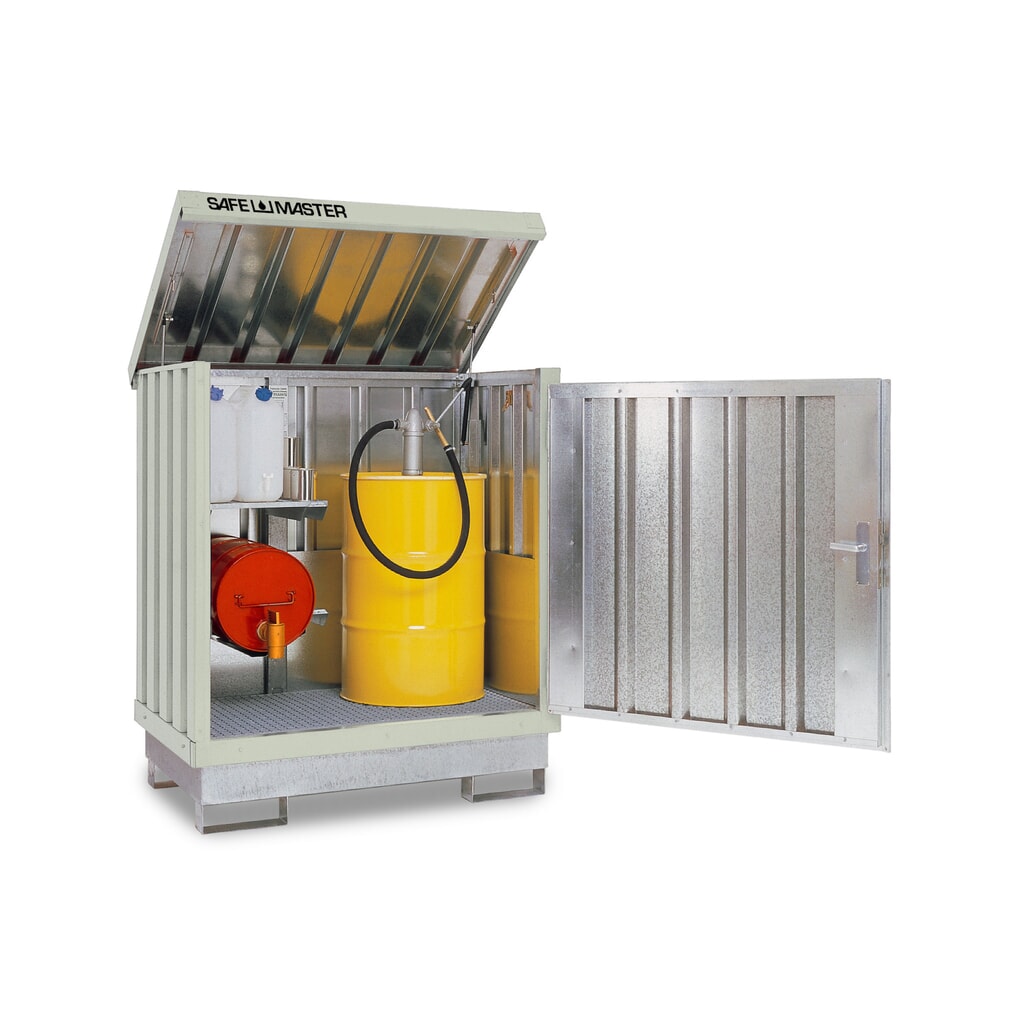 SAFE Master® Gefahrstoff-Depot, verzinkt und lackiert, 2x 200 l, HxBxT 1.685 x 1.420 x 1.080 mm, grauweiss Produktabbildung: SAFE Master® Gefahrstoff-Depot, verzinkt und lackiert, 2x 200 l, HxBxT 1.685 x 1.420 x 1.080 mm, grauweiss