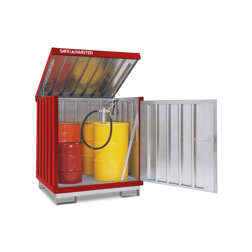 Produktabbildung: SAFE Master® Gefahrstoff-Depot, verzinkt und lackiert, 4x 200 l, HxBxT 1.610 x 1.420 x 1.490 mm, feuerrot