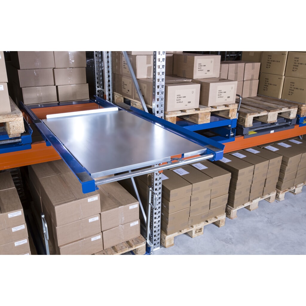Geschlossener Stahlboden für Palettenauszug, Tragkraft 600 kg, 70 % Auszugstiefe Produktabbildung Nr. 3: Geschlossener Stahlboden für Palettenauszug, Tragkraft 600 kg, 70 % Auszugstiefe