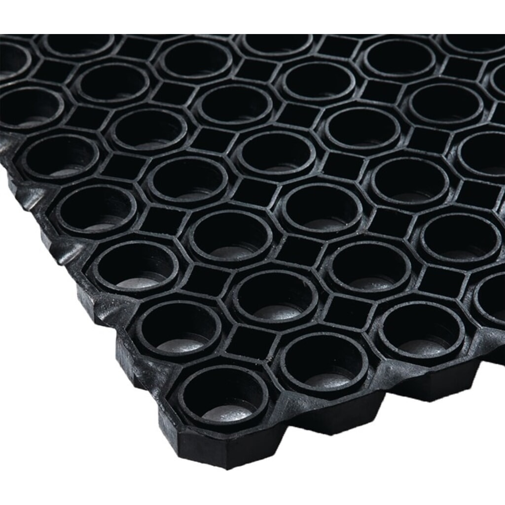 Gummi Wabenmatte, schwarz NR/SBR, Breite 1 m Länge 1,5 m Dicke 22 mm, ohne Gewebeeinlage Produktabbildung: Gummi Wabenmatte, schwarz NR/SBR, Breite 1 m Länge 1,5 m Dicke 22 mm, ohne Gewebeeinlage