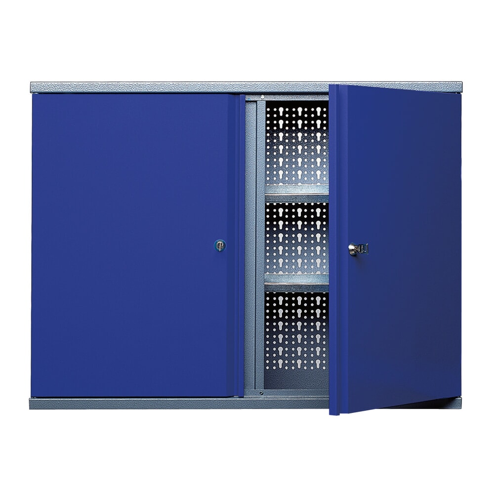 Produktabbildung: Hängeschrank mit 4 Einlegeböden + 2 Lochrückwänden, HxBxT 600 x 800 x 190 mm, blau