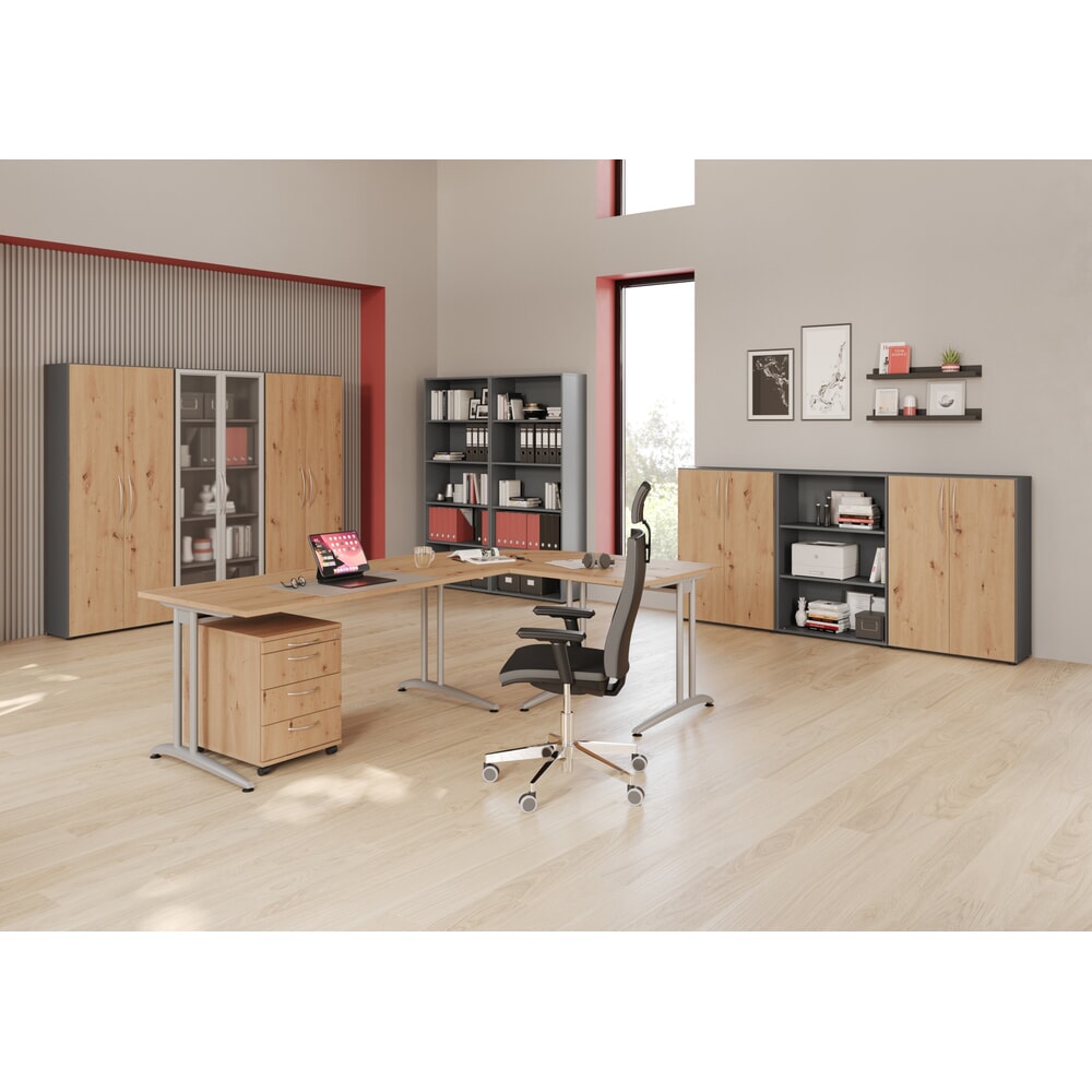 Produktabbildung Nr. 2: Hammerbacher Büro-Schreibtisch Akzent, C-Fuss Gestell,Hx BxT 740 x 1.600 x 800 mm, grau
