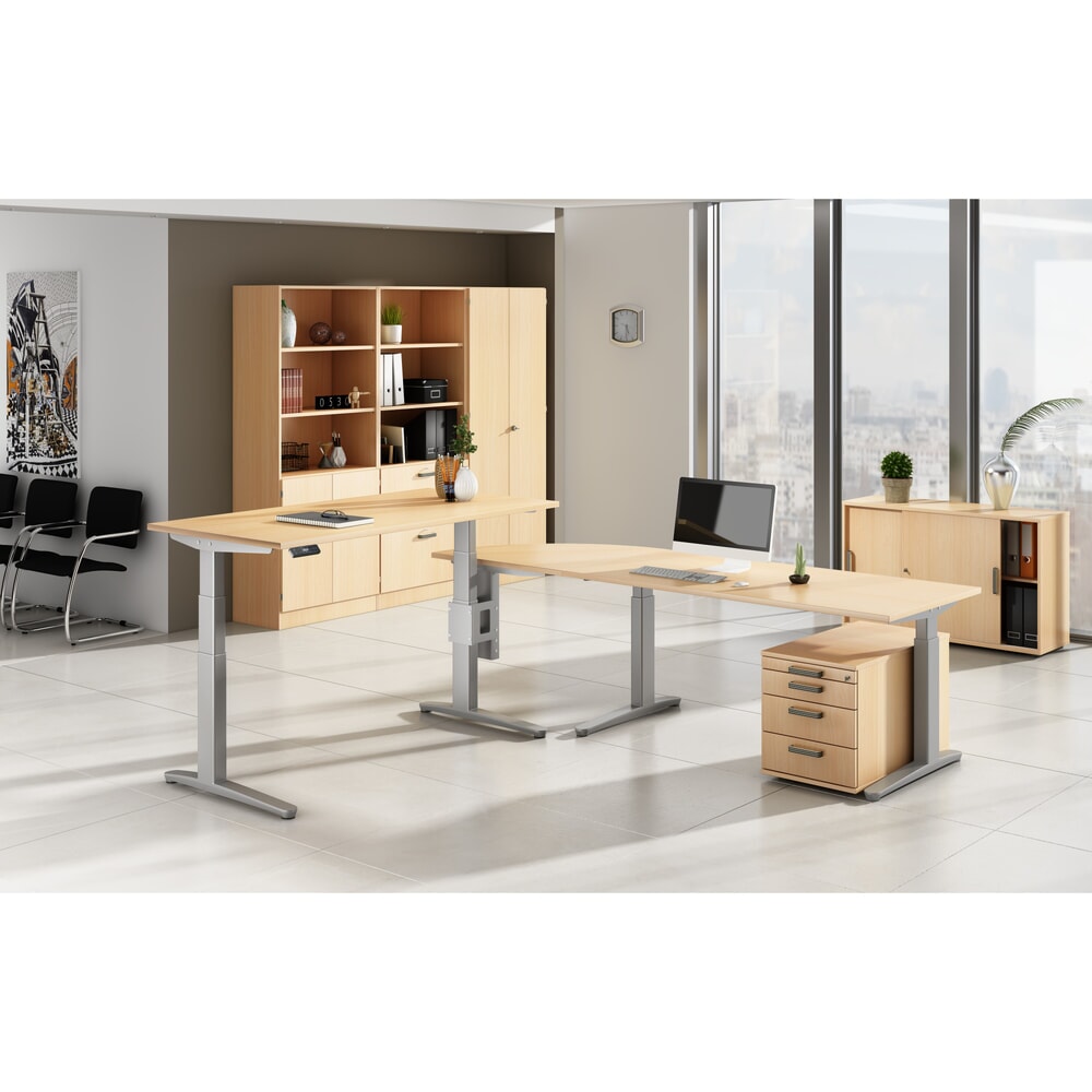 Produktabbildung Nr. 5: Hammerbacher Elektrisch höhenverstellbarer Schreibtisch, mit Memoryschalter, C-Fuss, BxT 1.600 x 800 mm, Ahorn