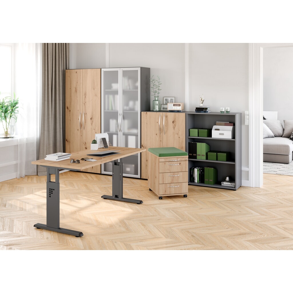 Produktabbildung Nr. 7: Hammerbacher Manuell höhenverstellbarer Schreibtisch Solid, C-Fuss, BxT 1.600 x 800 mm, grau