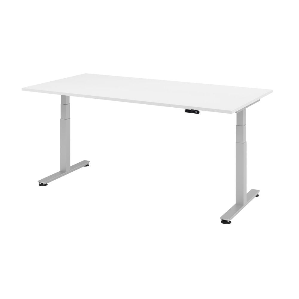 Produktabbildung: Hammerbacher Schreibtisch, T-Fuss, elektrisch höhenverstellbar 2-stufig, BxT 2.000 x 1.000 mm, weiss, silber