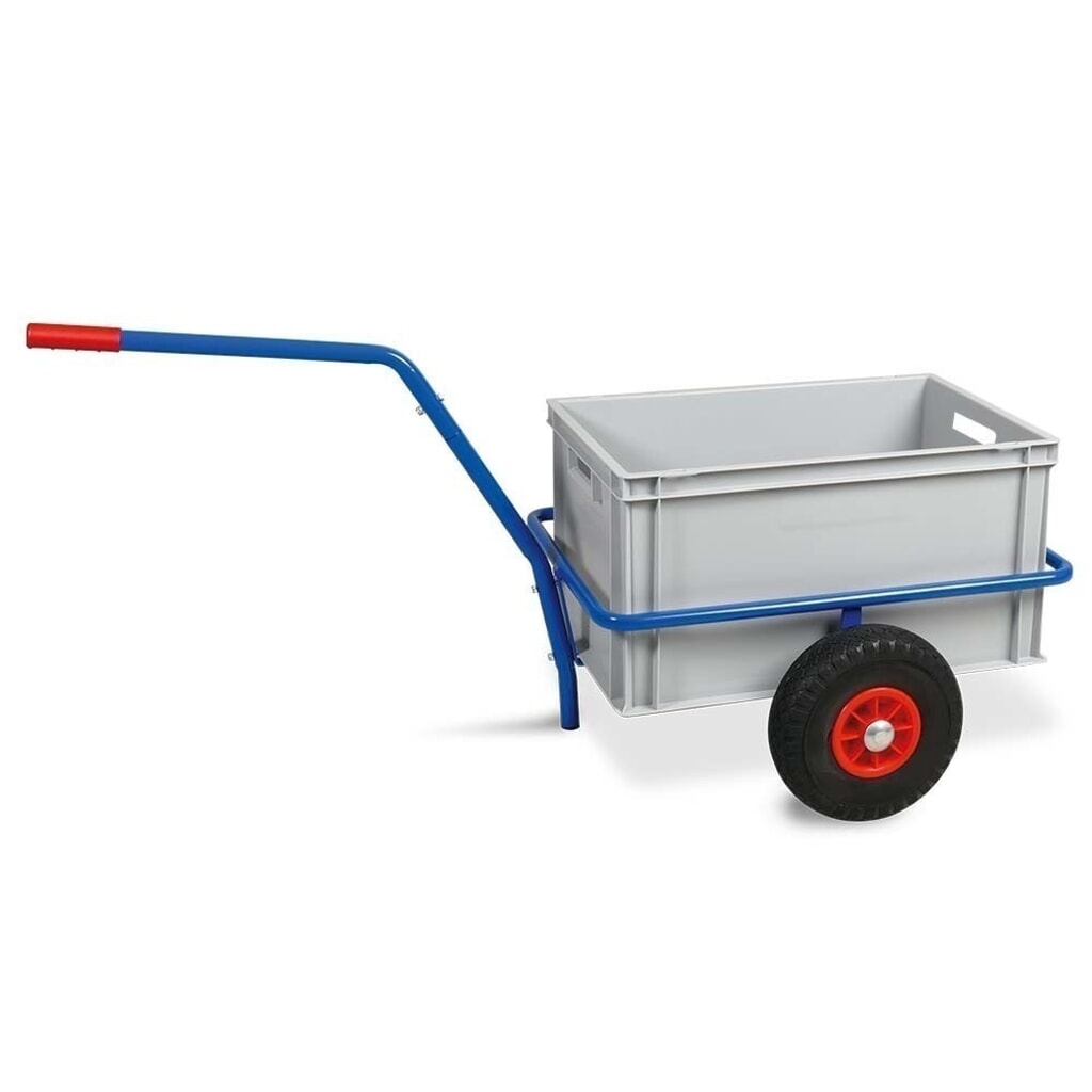 Handwagen aus Stahlrohr, TK 200 kg, mit 63 Liter Kunststoffkasten Produktabbildung: Handwagen aus Stahlrohr, TK 200 kg, mit 63 Liter Kunststoffkasten