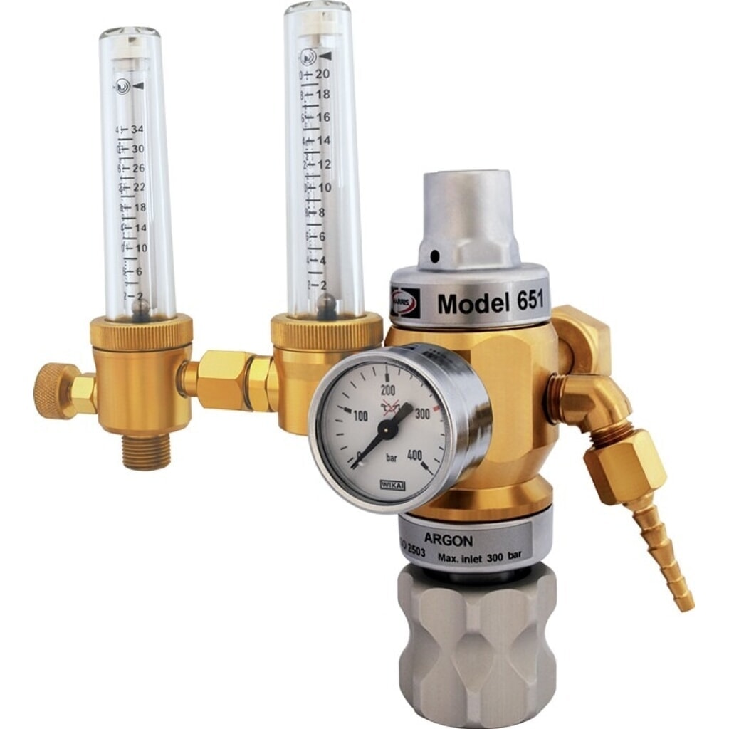 HARRIS Hochleistungsdruckminderer 651-30FLAR-TWIN, W21,8 x 1/14 ″ RH, Argon / CO₂ 200 bar Produktabbildung: HARRIS Hochleistungsdruckminderer 651-30FLAR-TWIN, W21,8 x 1/14 ″ RH, Argon / CO₂ 200 bar