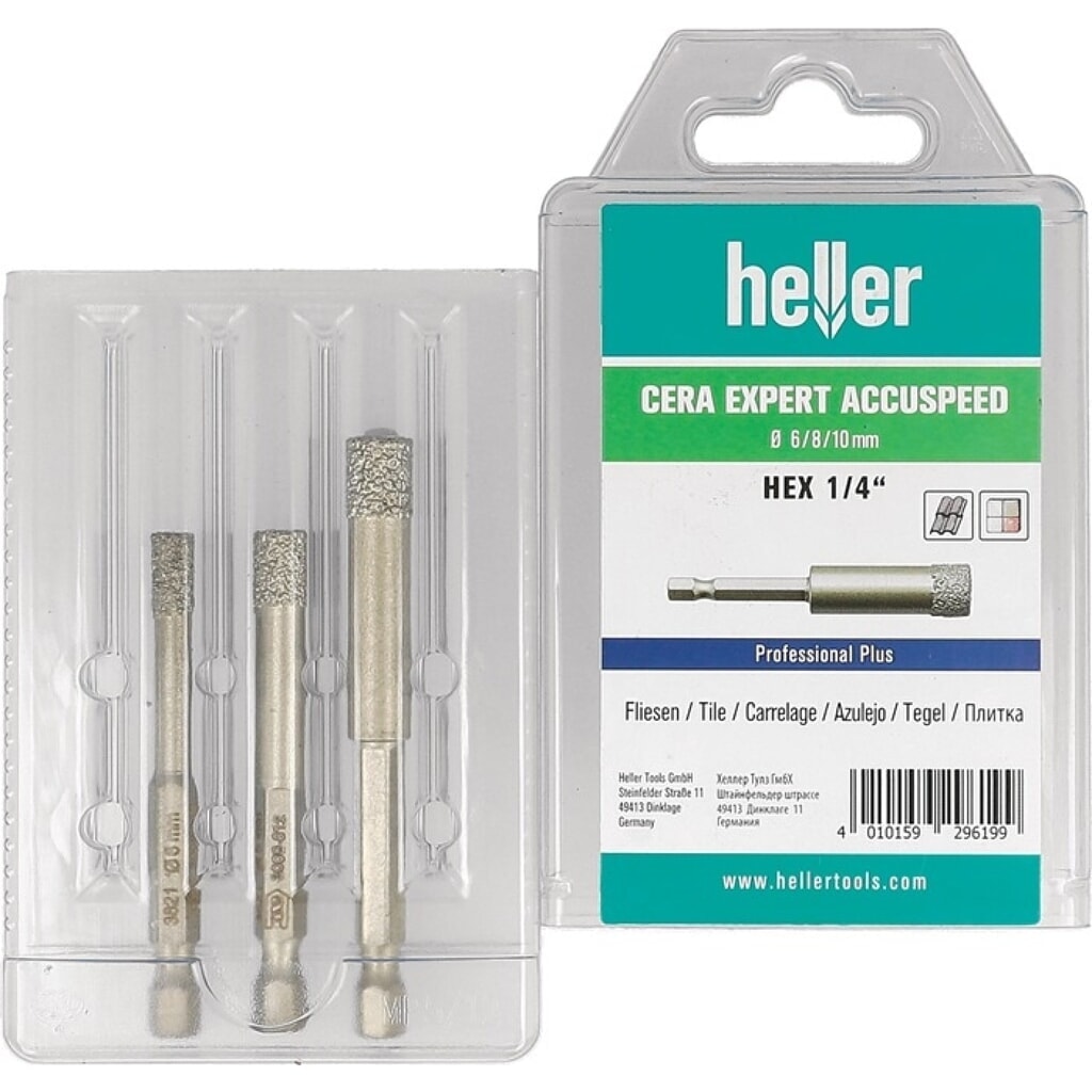 HELLER Feinsteinzeugbohrer Cera Expert Accuspeed, Schaft 6-kant, 3-teilig Ø 6, 8, 10 mm Produktabbildung: HELLER Feinsteinzeugbohrer Cera Expert Accuspeed, Schaft 6-kant, 3-teilig Ø 6, 8, 10 mm