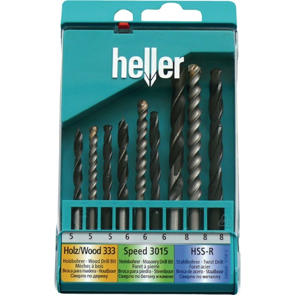 HELLER Universalbohrersatz 9-tlg.Metall-,Holz- u.Steinbohrer Produktabbildung: HELLER Universalbohrersatz 9-tlg.Metall-,Holz- u.Steinbohrer