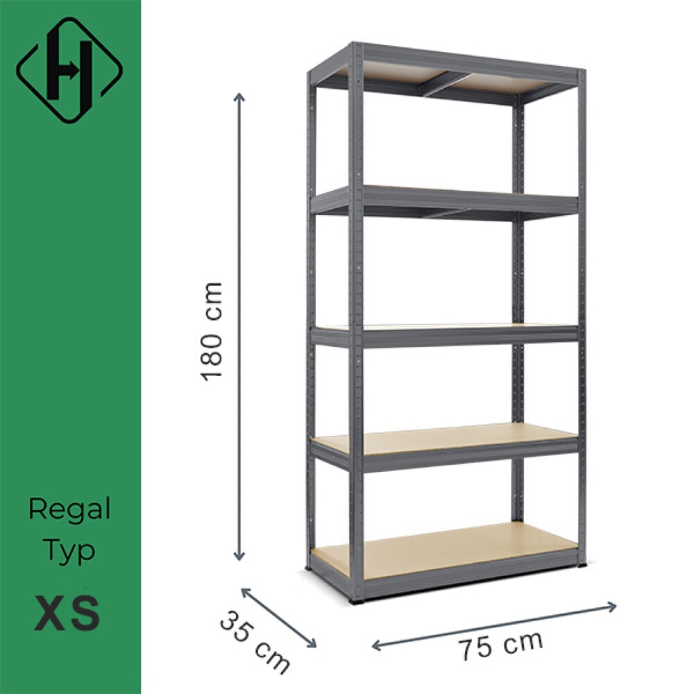 Produktabbildung Nr. 2: HEMMDAL Fachbodenregal Typ XS graphitgrau, Fachlast 150 kg, HxBxT 1.800 x 750 x 350 mm