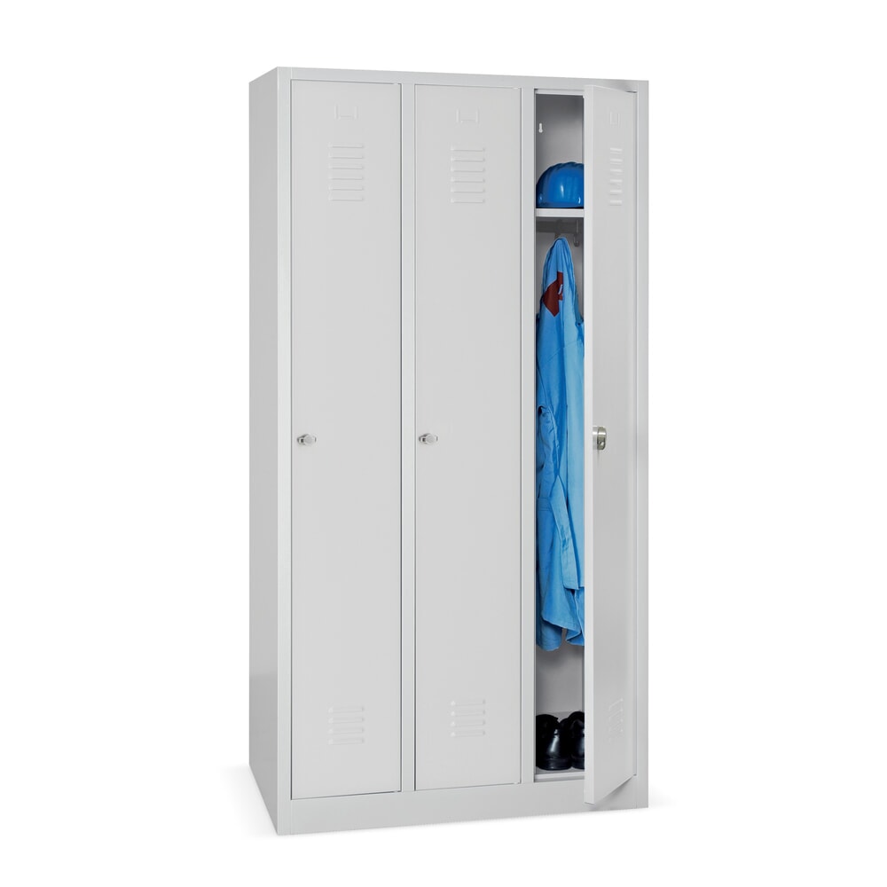Produktabbildung Nr. 1: HEMMDAL Kleiderspind mit Sockel + Drehriegelverschluss, 3 Abteile, HxBxT 1.800 x 900 x 500 mm
