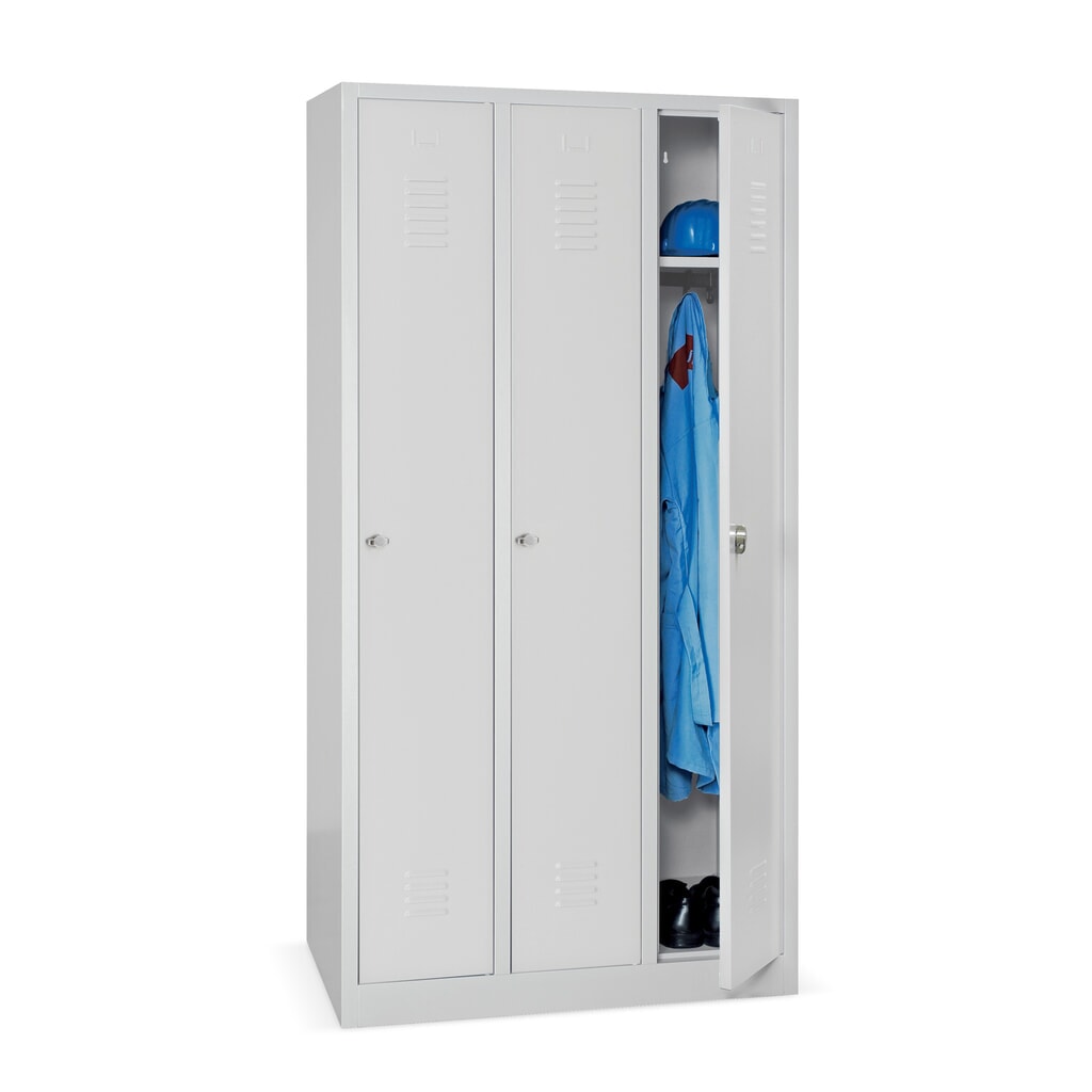 Produktabbildung: HEMMDAL Kleiderspind mit Sockel + Drehriegelverschluss, 3 Abteile, HxBxT 1.800 x 900 x 500 mm