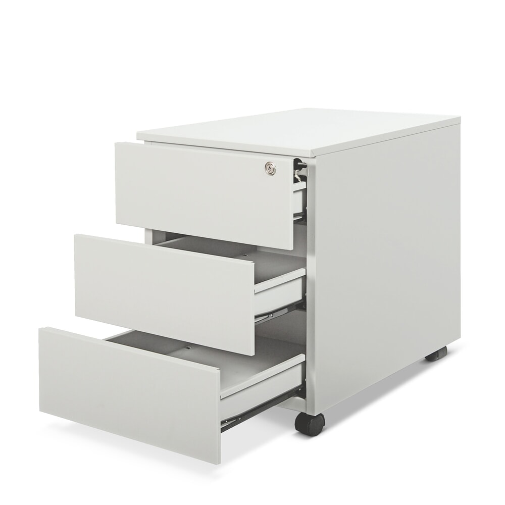 Produktabbildung: HEMMDAL Stahl-Rollcontainer mit 3 Schubladen, HxBxT 530 x 400 x 590 mm, lichtgrau