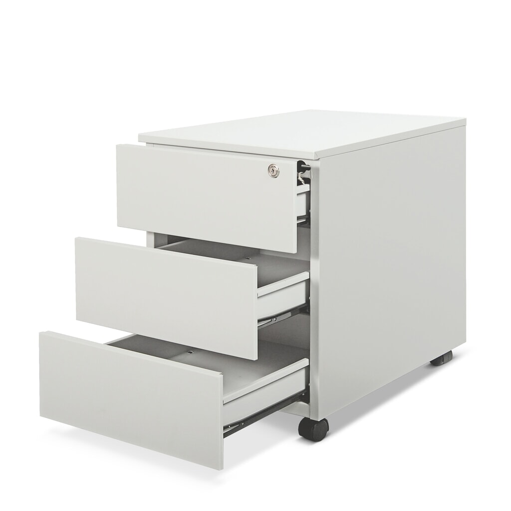 HEMMDAL Stahl-Rollcontainer mit 3 Schubladen, HxBxT 530 x 400 x 590 mm, lichtgrau Produktabbildung: HEMMDAL Stahl-Rollcontainer mit 3 Schubladen, HxBxT 530 x 400 x 590 mm, lichtgrau