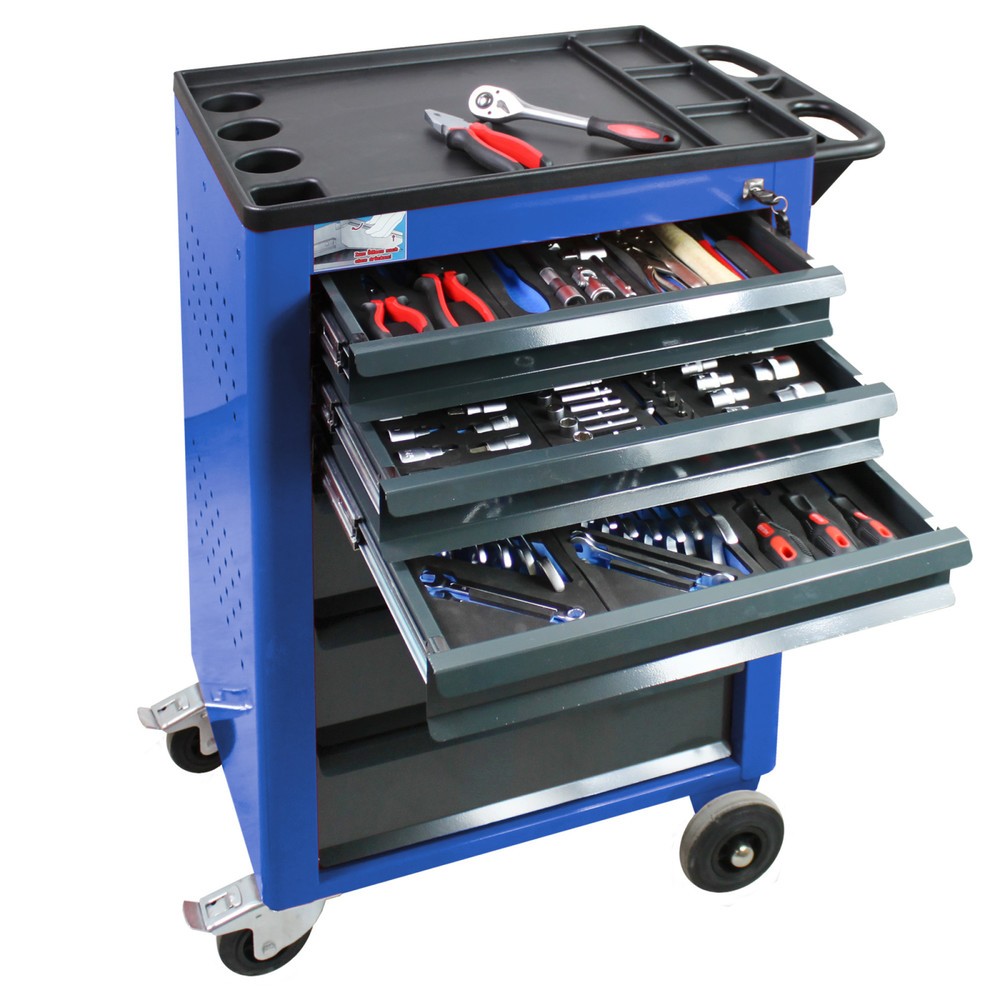 Produktabbildung: HEMMDAL Werkstattwagen, inkl. 115-teiligem Werkzeugsortiment, blau