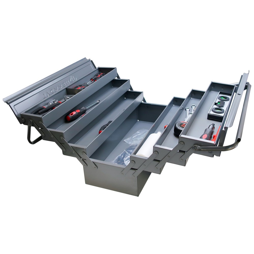 Produktabbildung: HEMMDAL Werkzeugkasten leer, anthrazit – 56 x 22 x 26,5 cm – Premium Werkzeugkiste mit 6 aufklappbaren Fächern – Werkzeugkoffer ohne Werkzeug – abschliessbar & stabil – Made in EU