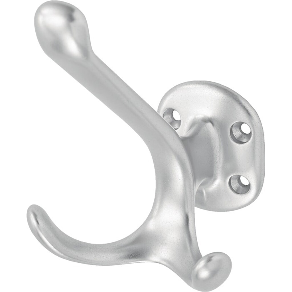 HERMETA Huthaken 0028, Aluminium silberfarbig eloxiert, zweifach Ausladung 90 mm, Höhe 100 mm Produktabbildung: HERMETA Huthaken 0028, Aluminium silberfarbig eloxiert, zweifach Ausladung 90 mm, Höhe 100 mm