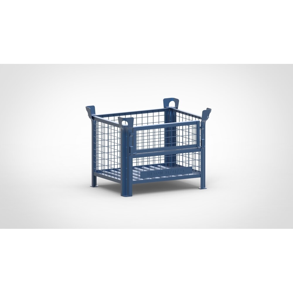 Produktabbildung: HESON® Industrie-Gitterbox, mit ½ Gitterklappe, lackiert, HxBxT 600 x 800 x 600 mm, enzianblau