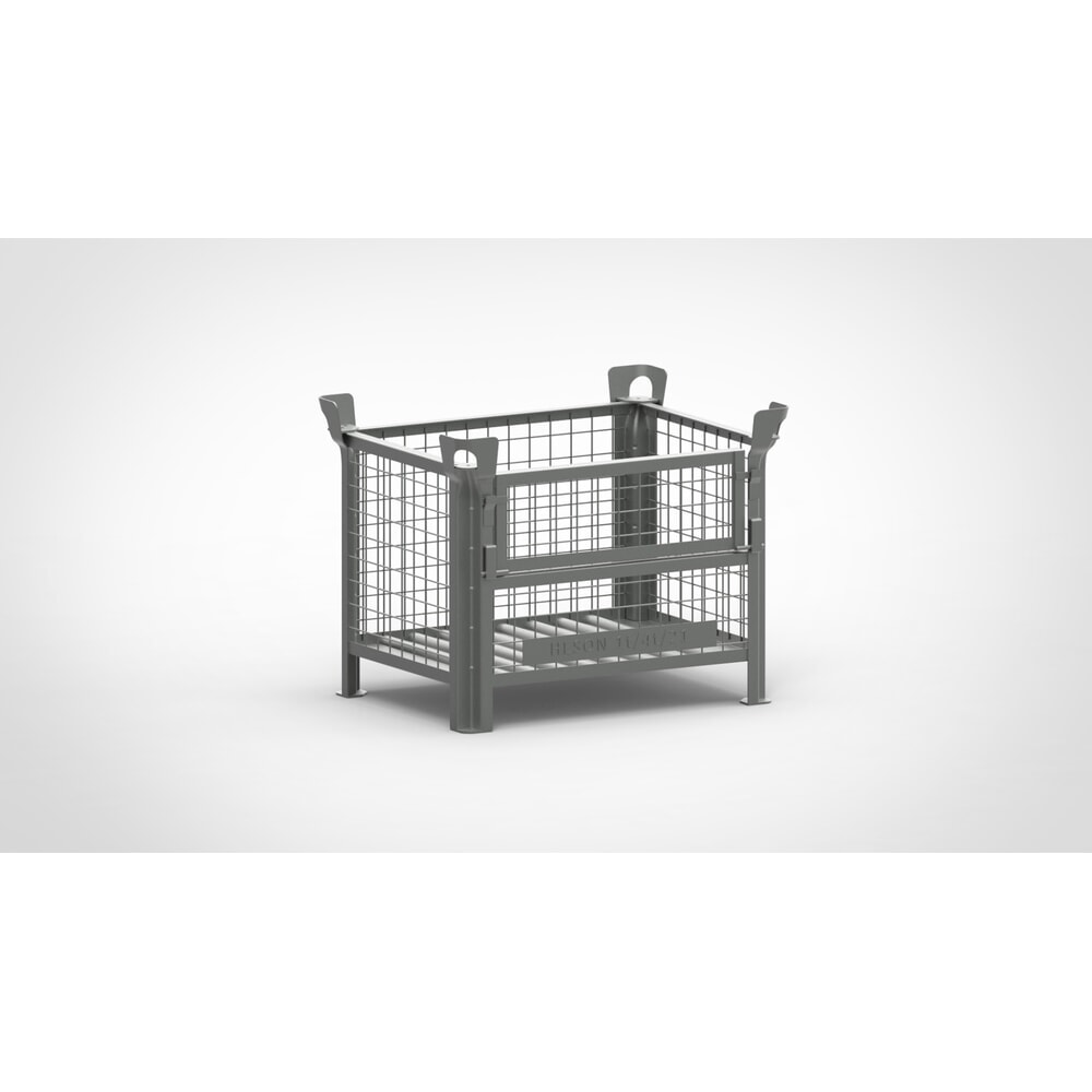 Produktabbildung: HESON® Industrie-Gitterbox, mit ½ Gitterklappe, lackiert, HxBxT 600 x 800 x 600 mm, mausgrau