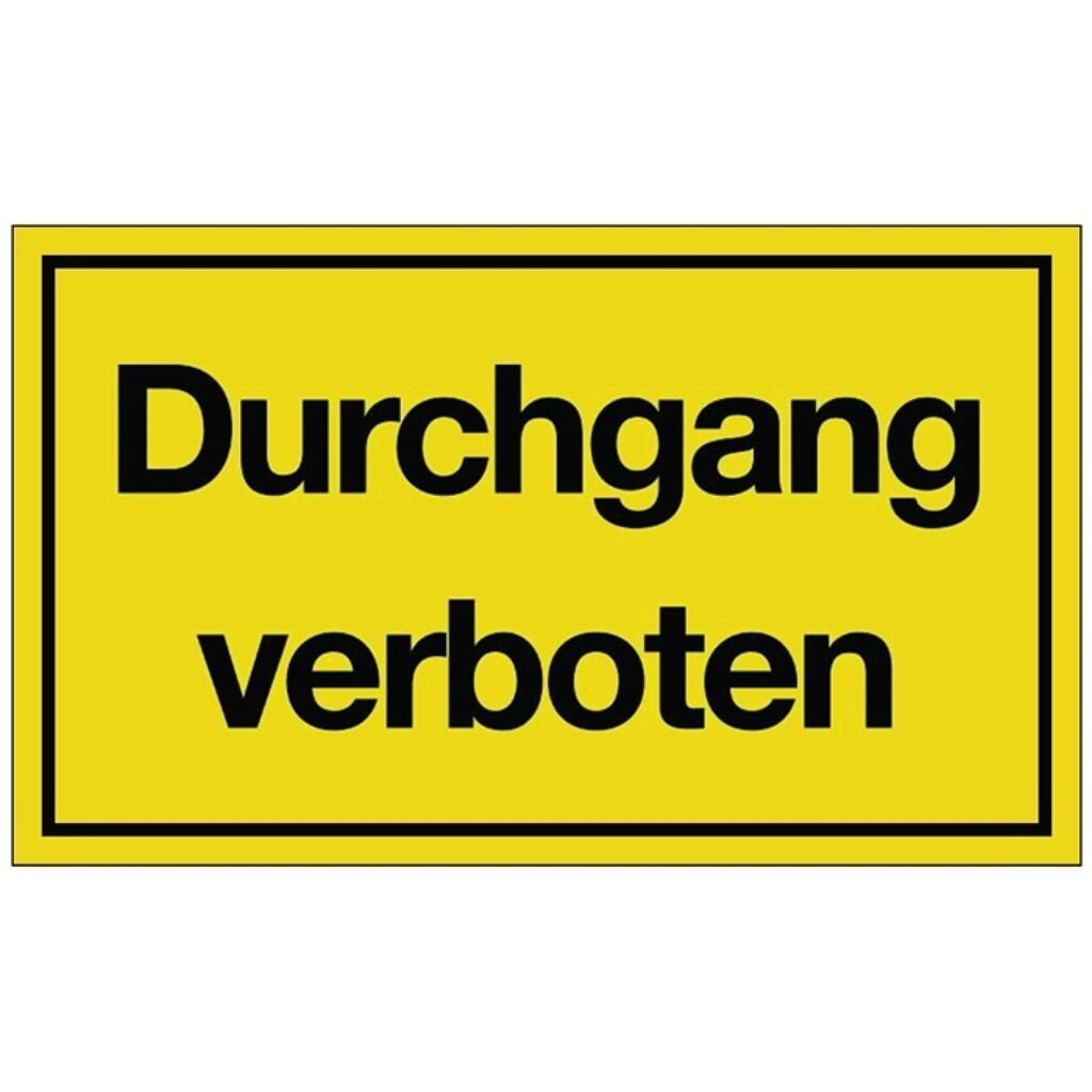 Hinweiszeichen, L250xB150 mm gelb schwarz, Durchgang verboten, Kunststoff Produktabbildung: Hinweiszeichen, L250xB150 mm gelb schwarz, Durchgang verboten, Kunststoff