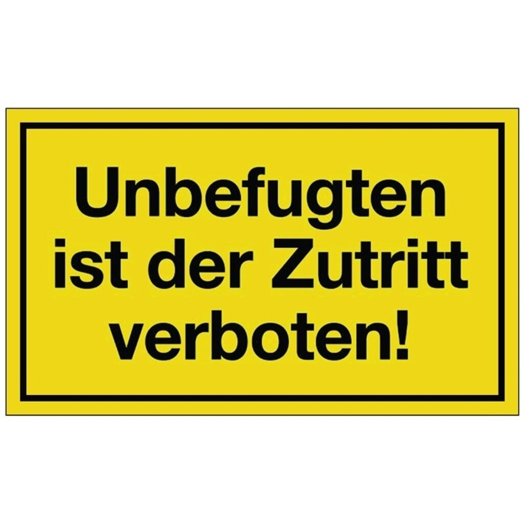 Produktabbildung: Hinweiszeichen, L250xB150 mm gelb schwarz, Unbefugten ist der Zutritt verboten, Kunststoff