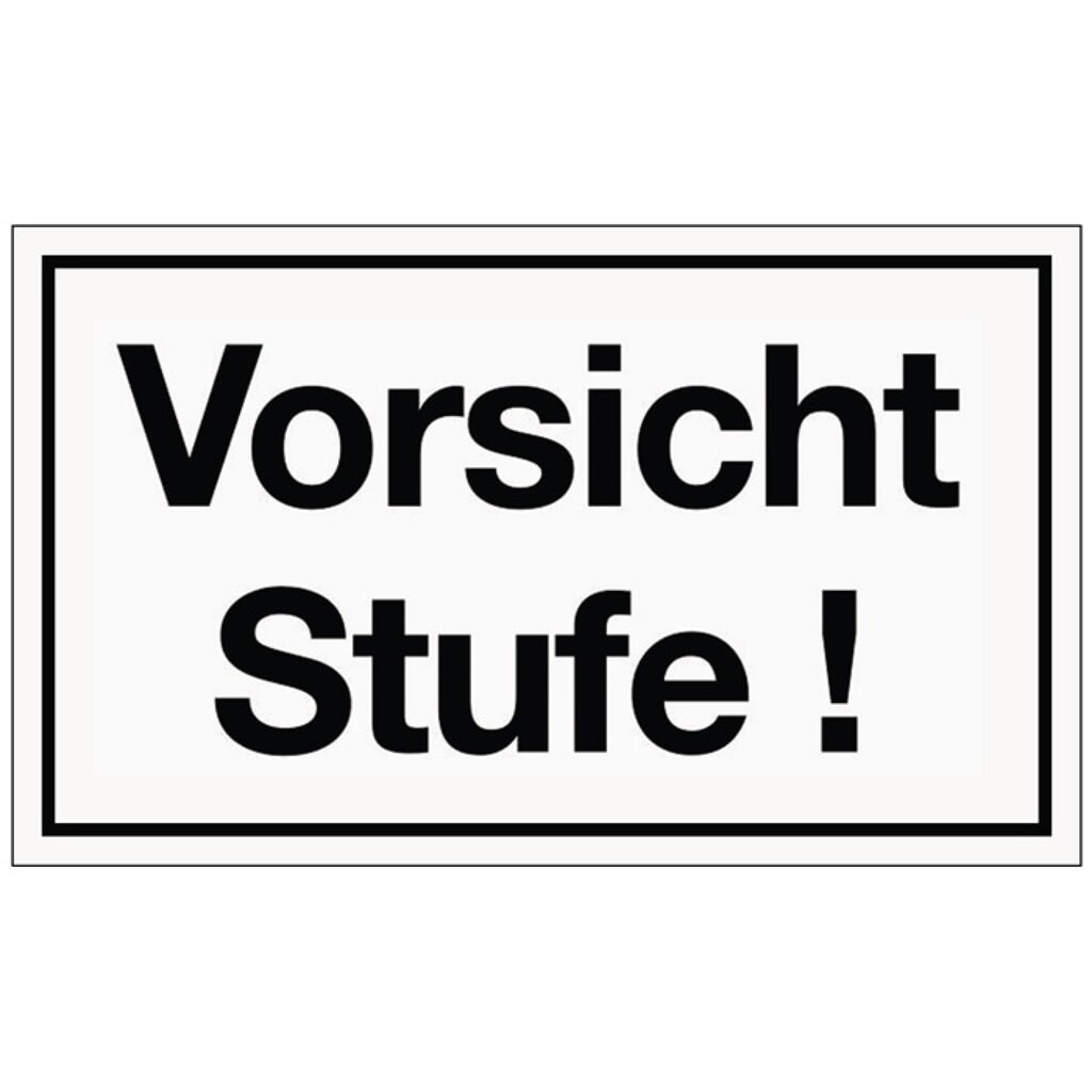 Hinweiszeichen, L250xB150 mm weiss schwarz, Vorsicht Stufe Kunststoffschild, Kunststoff Produktabbildung: Hinweiszeichen, L250xB150 mm weiss schwarz, Vorsicht Stufe Kunststoffschild, Kunststoff
